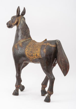 Indian Painted and Inlaid Wood Horse Carving (7327471075485)