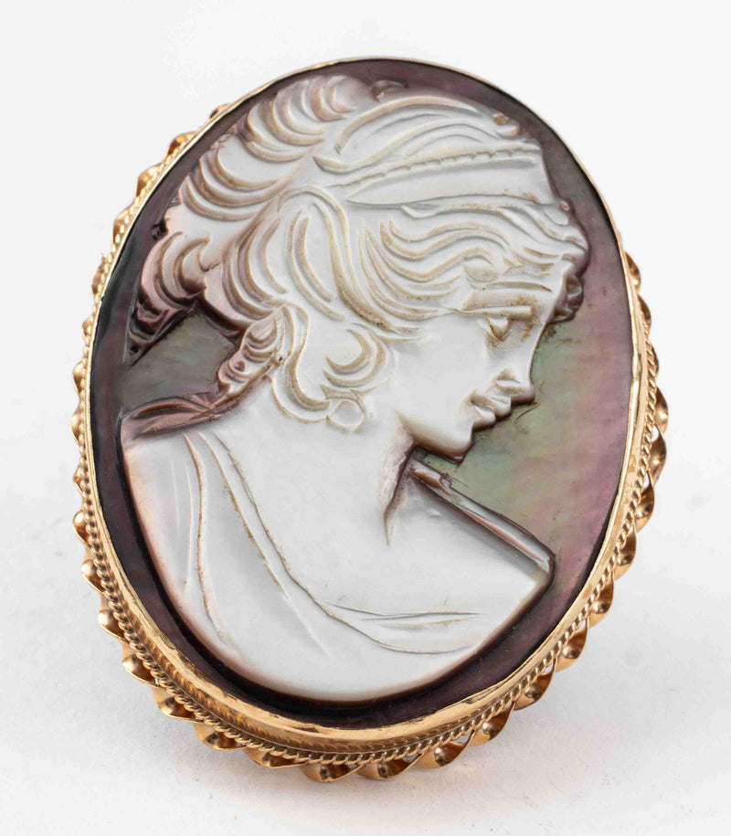 14K Yellow Gold Black Mother-Of-Pearl Cameo Brooch – Showplace