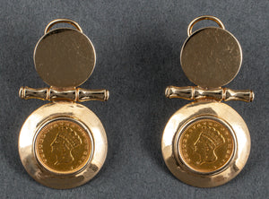 22K US 1 Dollar Coin 14K Yellow Gold Earrings (7461393367197)