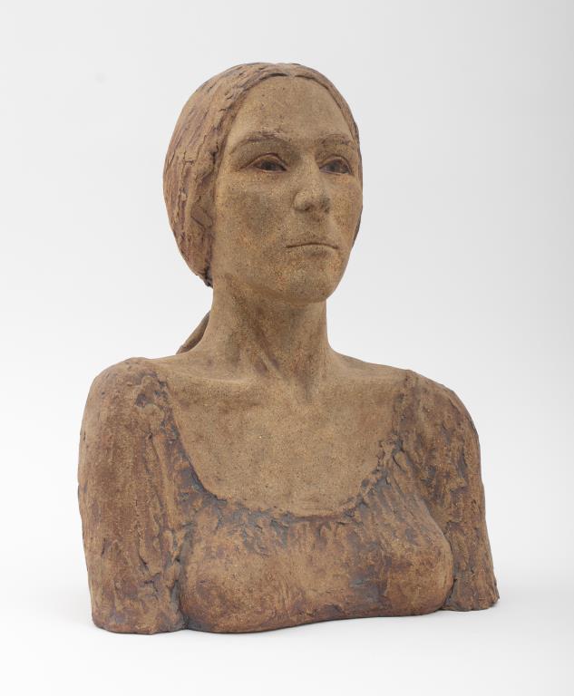 Louis Mendez Abstract Head Ceramic Sculpture, Unglazed Stoneware