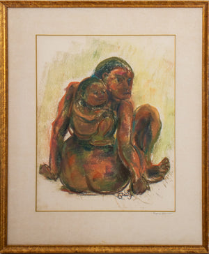 Eugene Gauss Nude Mother and Child Pastel on Paper (7489554579613)