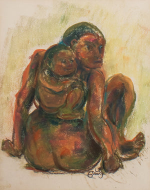 Eugene Gauss Nude Mother and Child Pastel on Paper (7489554579613)