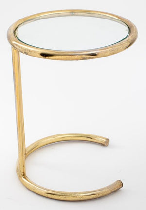 Modernist Brass and Glass Round Tubular Side Table (7365796855965)