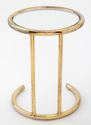 Modernist Brass and Glass Round Tubular Side Table (7365796855965)