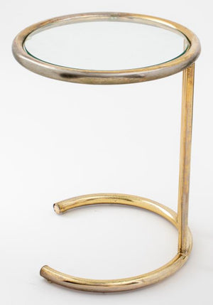 Modernist Brass and Glass Round Tubular Side Table (7365796855965)