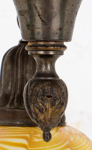 Art Nouveau Brass 3-Arm Quezal-Shaded Chandelier (7462415401117)