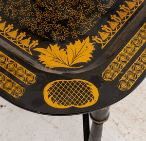 Italian Lacquered Black & Gold Tray Table (7489712095389)