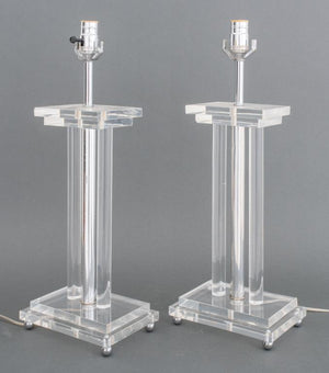 Midcentury Lucite and Chrome Table Lamps, Pair (7416111693981)
