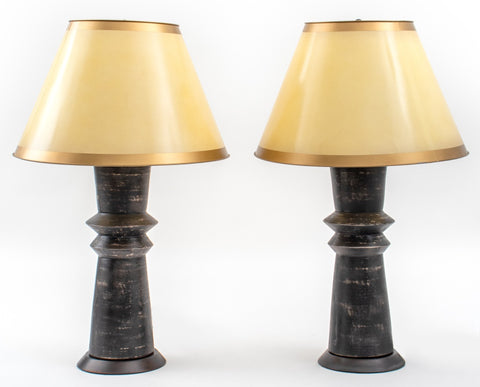 Pair of Modern Black Ceramic Table Lamps
