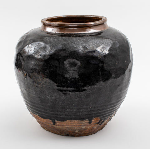 Modern Studio Art Pottery Black Glazed Jardiniere