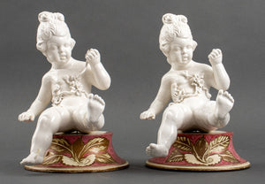 White Porcelain Cherub Putti Sculptures, Pair (7551390810269)