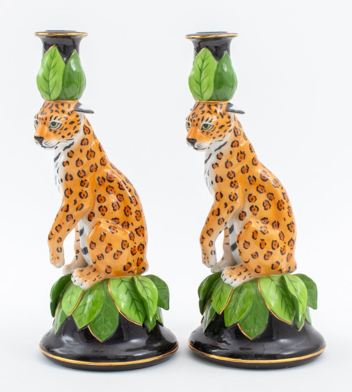 Pair of Lynn Chase "Jaguar Jungle" Candlesticks