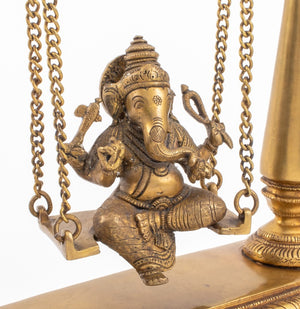 Indian Gilt Bronze Ganesha on Swing Sculpture (8045069500723)