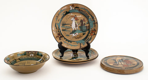 Deldare Ware Buffalo Pottery Plates & Trivet, Set of 5