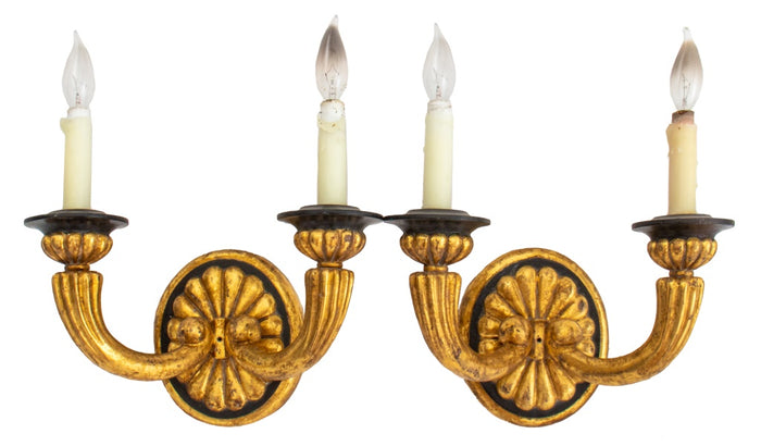 Art Deco Style Giltwood Two Light Sconces