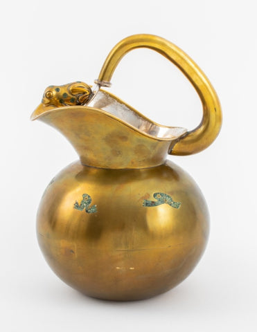 Mexican Mixed Metal Stone Inlaid Pitcher with Frog