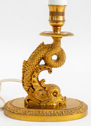 French Rococo Style Gilt Metal Dolphin Table Lamp (8231687913779)