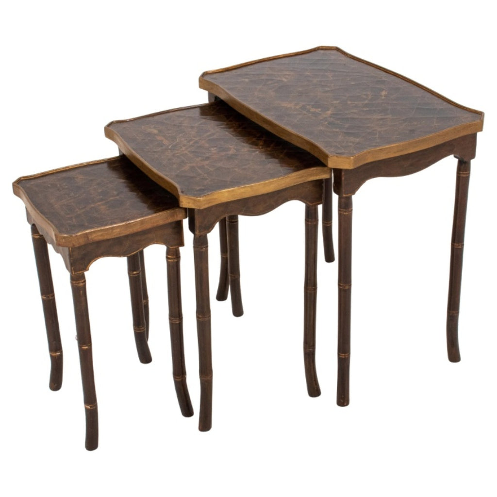 Brass Faux Bamboo Nesting Tables S/3