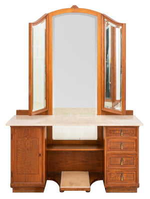 Art Deco Oak Lady's Dressing Vanity With Mirrors (8052425294131)