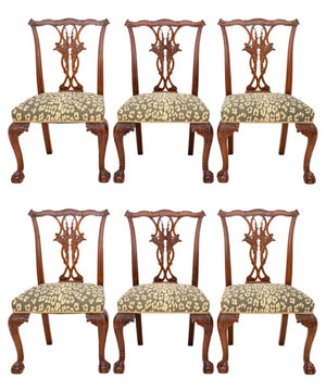 Chippendale Style Mahogany Side Chairs, ca. 1900, Set of 6 (8092211151155)