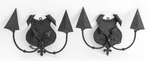 Wrought Iron Shield Form Two Light Sconces (8080532832563)