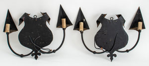 Wrought Iron Shield Form Two Light Sconces (8080532832563)
