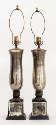 Mercury Mirror Baluster Vase Lamps, 2, 1940s