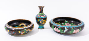 Chinese Cloisonne Enamel Vase & Center Bowls, Set of 3 (8220969533747)