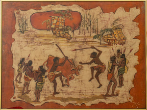 African Hunting Scene Batik on Cloth Signed (8225491747123)