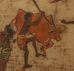 African Hunting Scene Batik on Cloth Signed (8225491747123)