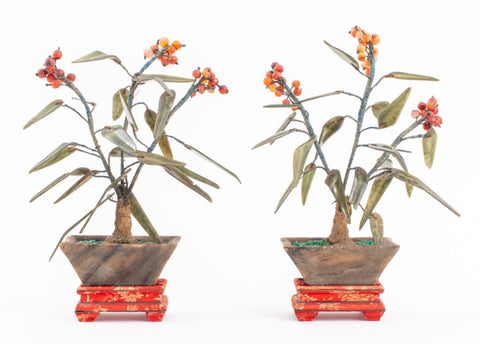 Chinese Hardstone Sea Buckthorn Bushes, Pair