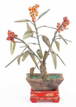 Chinese Hardstone Sea Buckthorn Bushes, Pair (8158285791539)