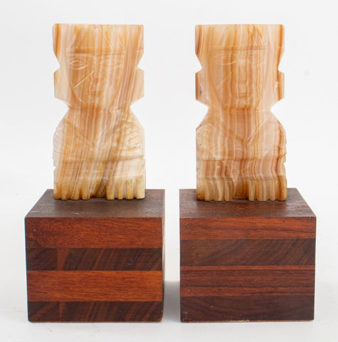 Mid-Century Modern Mayan Style Onyx Bookend, Pair