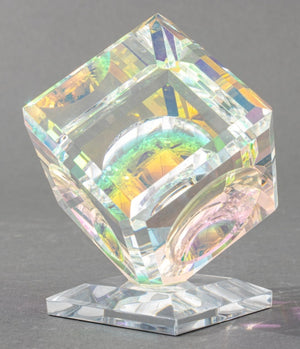 Stephen Lyons "Millennium Cube" Glass Paperweight (8180368998707)