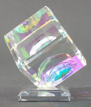 Stephen Lyons "Millennium Cube" Glass Paperweight (8180368998707)