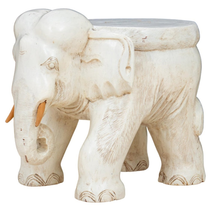 White Carved Elephant Stool