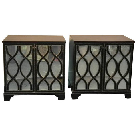 James Mont Inspired Mirrored Commodes with Wood Overlay