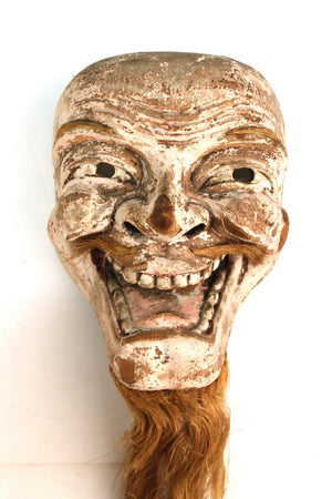 Japanese Edo Period Carved Wood Mask of Man with Golden Beard front (6719934759069)