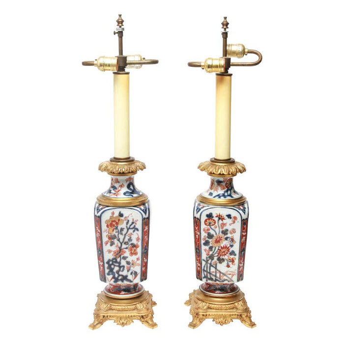 Japanese Imari Style Porcelain Table Lamps with Phoenix Motif
