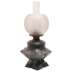 Japanese Meiji Bronze Lotus Electrified Oil Table Lamp (6719976571037)