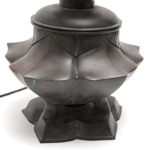 Japanese Meiji Bronze Lotus Electrified Oil Table Lamp base (6719976571037)
