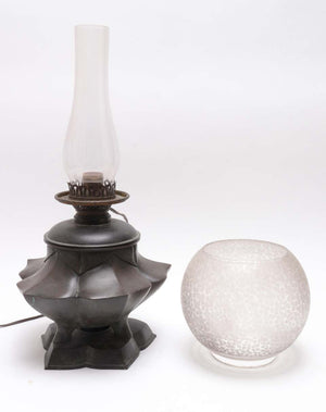 Japanese Meiji Bronze Lotus Electrified Oil Table Lamp inside (6719976571037)