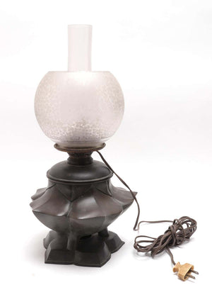 Japanese Meiji Bronze Lotus Electrified Oil Table Lamp back (6719976571037)