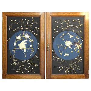 Japanese Meiji Door Carvings Featuring Owl and Parrot in Mother of Pearl & Bones (6719949668509)