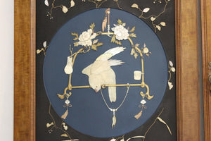 Japanese Meiji Door Carvings Featuring Owl and Parrot in Mother of Pearl & Bones left (6719949668509)