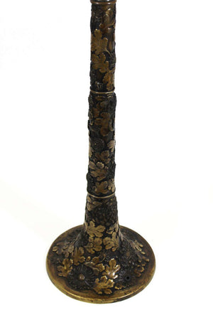 Japanese Taisho Art Nouveau Bronze Table Lamp with Chrysanthemums and Oak Leaves (6720003309725)