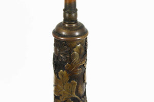 Japanese Taisho Art Nouveau Bronze Table Lamp with Chrysanthemums and Oak Leaves