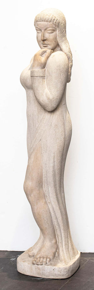 'Kahan' Modernist Signed Carved Stone Woman Sculpture (7135905710237)