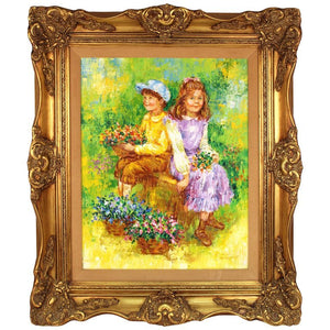Karin Schaefers Signed Painting Titled 'Children Holding Flowers in a Field (6719823872157)