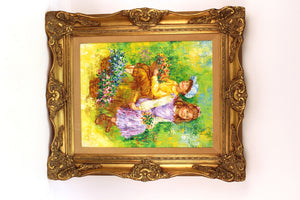 Karin Schaefers Signed Painting Titled 'Children Holding Flowers in a Field Front (6719823872157)